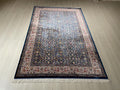 6x8 ft Navy Blue Turkish Silk Rug, Floral Area Rug, Luxury Living Room Decor