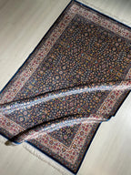 6x8 ft Navy Blue Turkish Silk Rug, Floral Area Rug, Luxury Living Room Decor