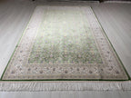 5x8 ft Green Beige Silk Rug, Floral Pattern, Turkish Style Living Room Rug