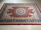 6x8 ft Red Silk Rug, Medallion Design, Modern Oriental Rug