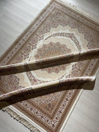 6x8 ft Silk Ivory Medallion Rug, Luxury Living Room Carpet, Traditional Floral Rug
