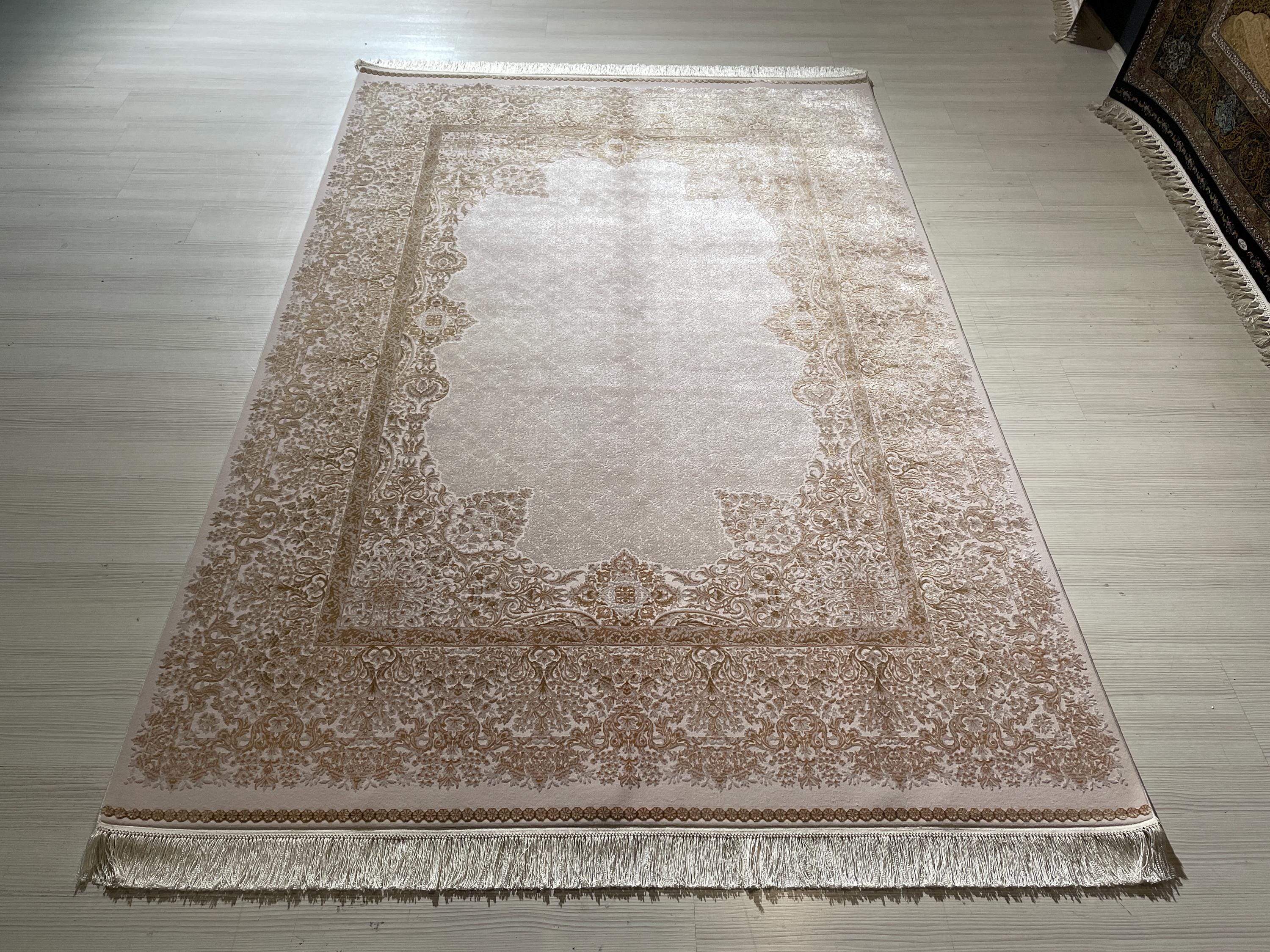 5x8 ft Modal Silk Ivory Rug, Turkish Carpet, Elegant Living Room Rug, Vintage Border Design