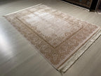 5x8 ft Modal Silk Ivory Rug, Turkish Carpet, Elegant Living Room Rug, Vintage Border Design