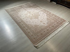 5x8 ft Modal Silk Area Rug, Ivory Medallion Rug, Turkish Style Carpet