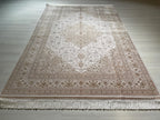 5x8 ft Modal Silk Area Rug, Ivory Medallion Rug, Turkish Style Carpet