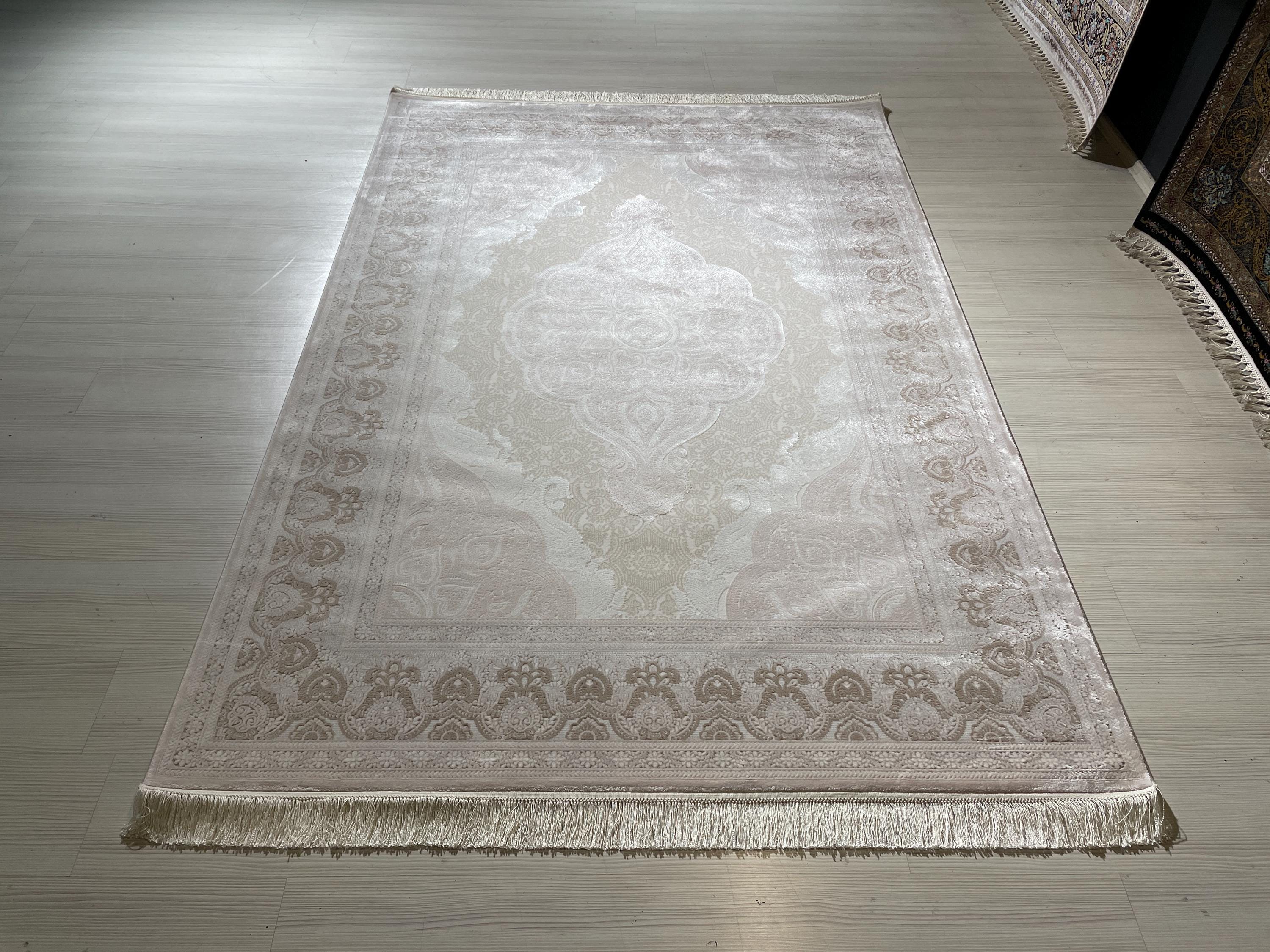 5x8 ft Beige Brown Bamboo Area Rug, Medallion Carpet, Elegant Living Room Rug