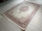 5x8 ft Burgundy Ivory Bamboo Area Rug, Turkish Luxury Carpet, Classic Living Room Rug