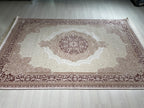 5x8 ft Burgundy Ivory Bamboo Area Rug, Turkish Luxury Carpet, Classic Living Room Rug