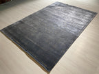 5x8 ft Smoky Gray Geometric Bamboo Rug, Luxury Modern Living Room Rug