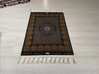 2x3 ft Black Hereke Medallion Rug, Modal Silk Turkish Accent Rug