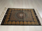 2x3 ft Black Hereke Medallion Rug, Modal Silk Turkish Accent Rug