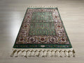 2x3 ft Green Turkish Floral Modal Silk Rug, Entryway Accent Area Rug