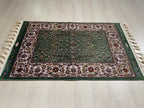 2x3 ft Green Turkish Floral Modal Silk Rug, Entryway Accent Area Rug