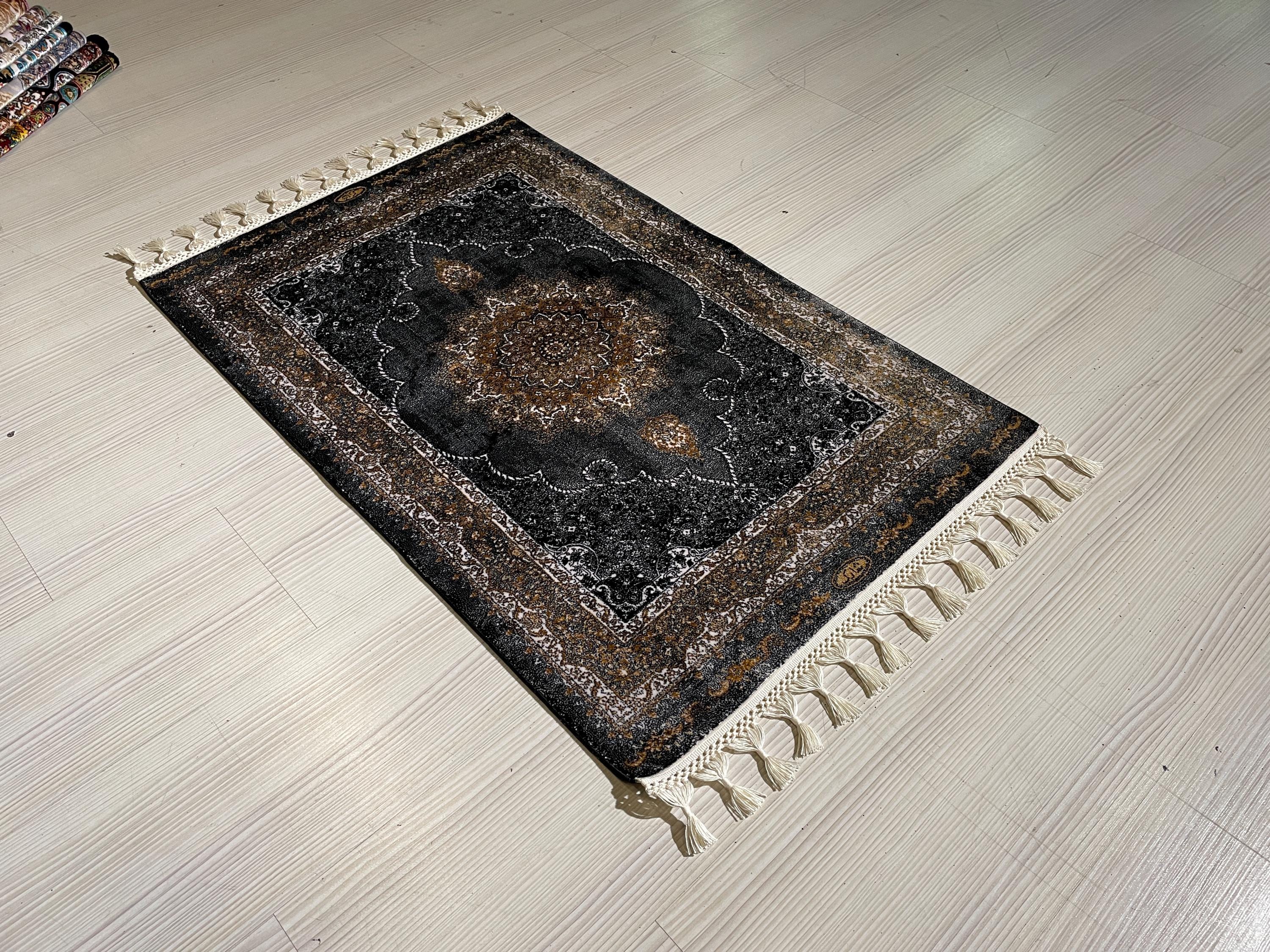 2x3 ft Black Vintage Modal Silk Rug, Turkish Medallion Accent Area Rug