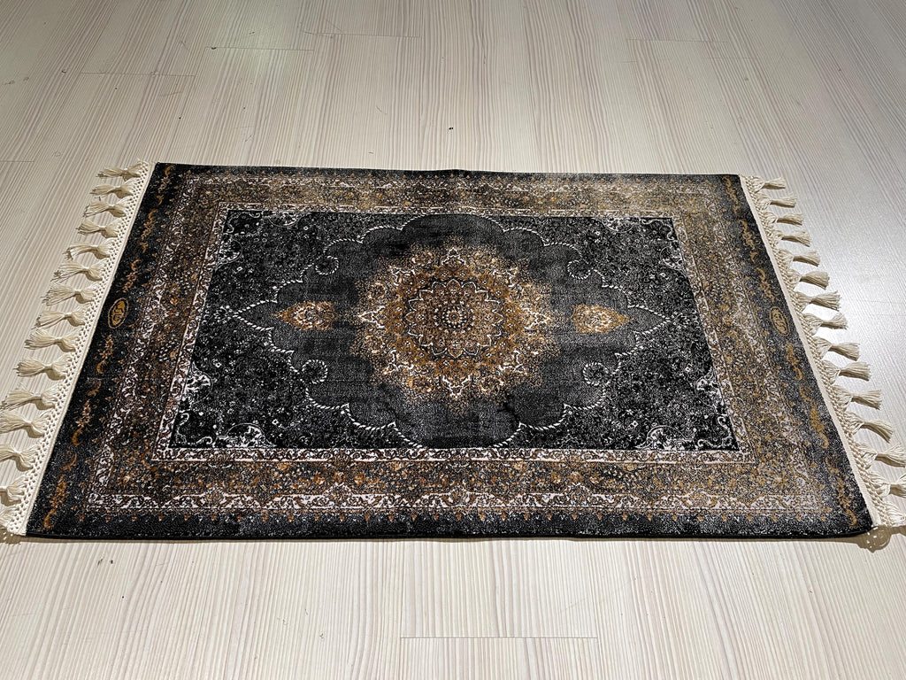 2x3 ft Black Vintage Modal Silk Rug, Turkish Medallion Accent Area Rug