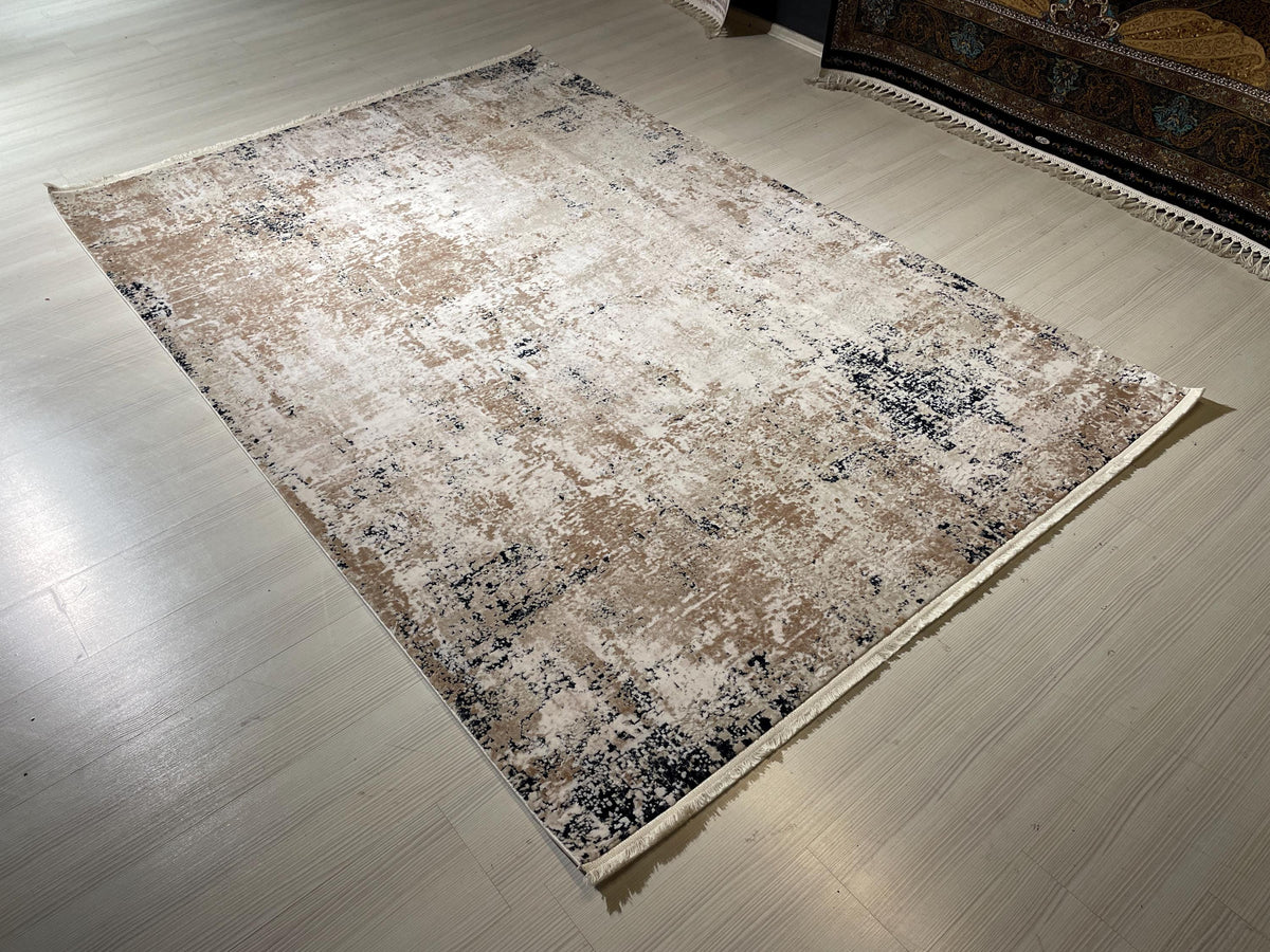5x8 ft Beige Abstract Bamboo Rug, Modern Area Rug, Neutral Living Room Carpet