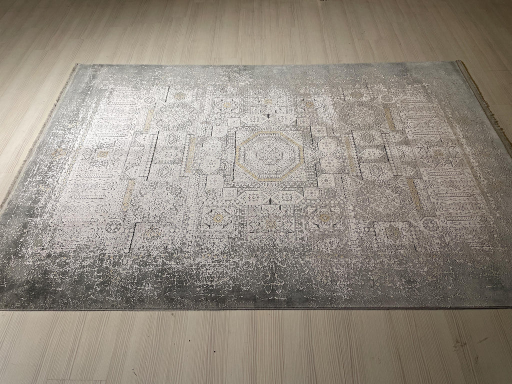 5x8 ft Gray Bamboo Rug, Vintage Medallion Area Rug, Modern Living Room Carpet