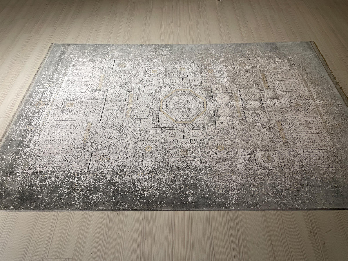 5x8 ft Gray Bamboo Rug, Vintage Medallion Area Rug, Modern Living Room Carpet