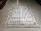 5x8 ft Beige Bamboo Rug, Geometric Border Area Rug, Neutral Living Room Carpet