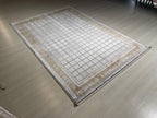 5x8 ft Beige Bamboo Rug, Geometric Border Area Rug, Neutral Living Room Carpet