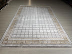 5x8 ft Beige Bamboo Rug, Geometric Border Area Rug, Neutral Living Room Carpet