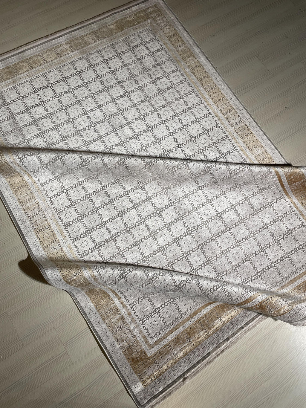5x8 ft Beige Bamboo Rug, Geometric Border Area Rug, Neutral Living Room Carpet