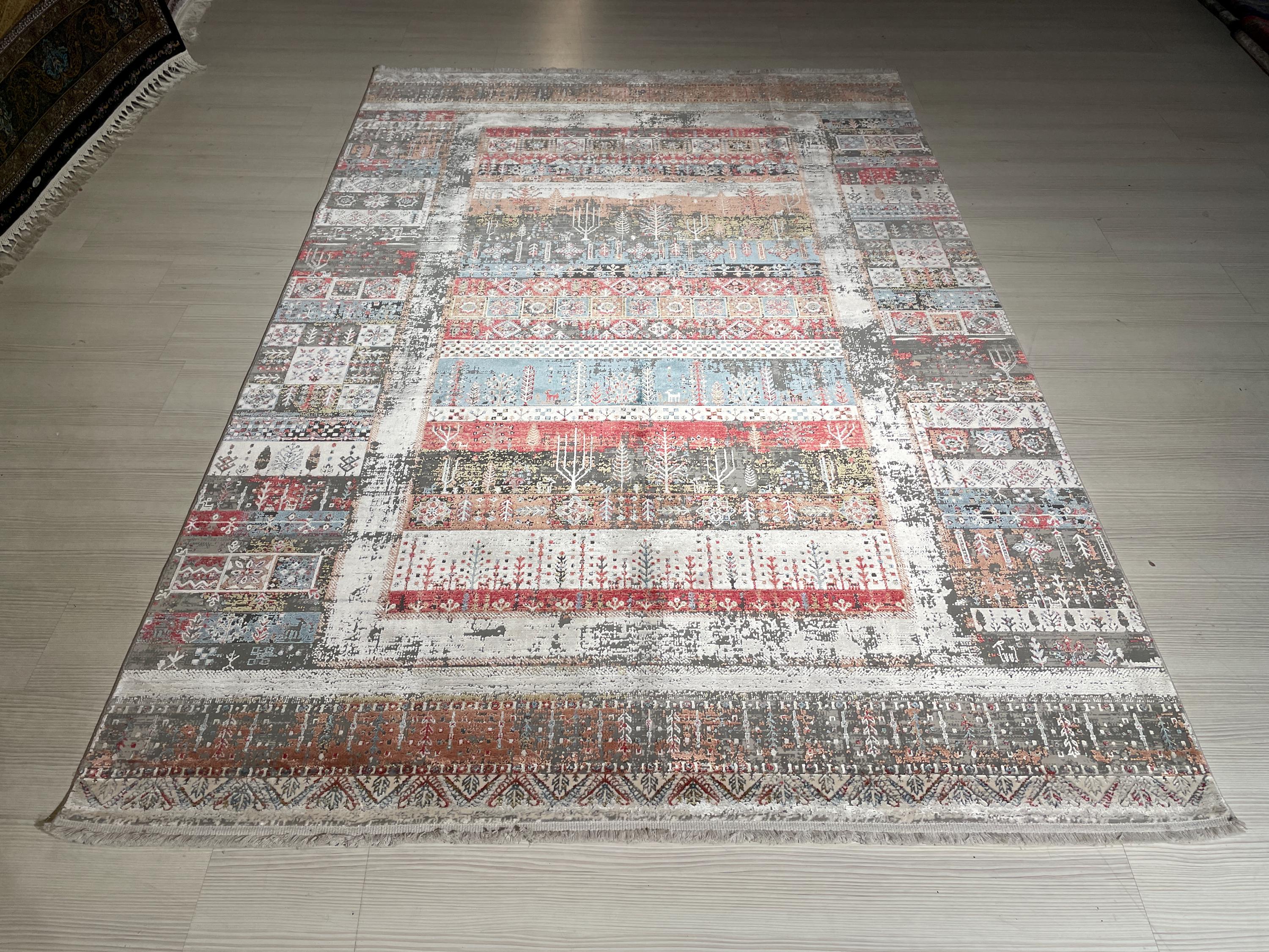 5x8 ft Boho Tribal Bamboo Rug, Multicolor Area Rug, Southwestern Living Room Carpet