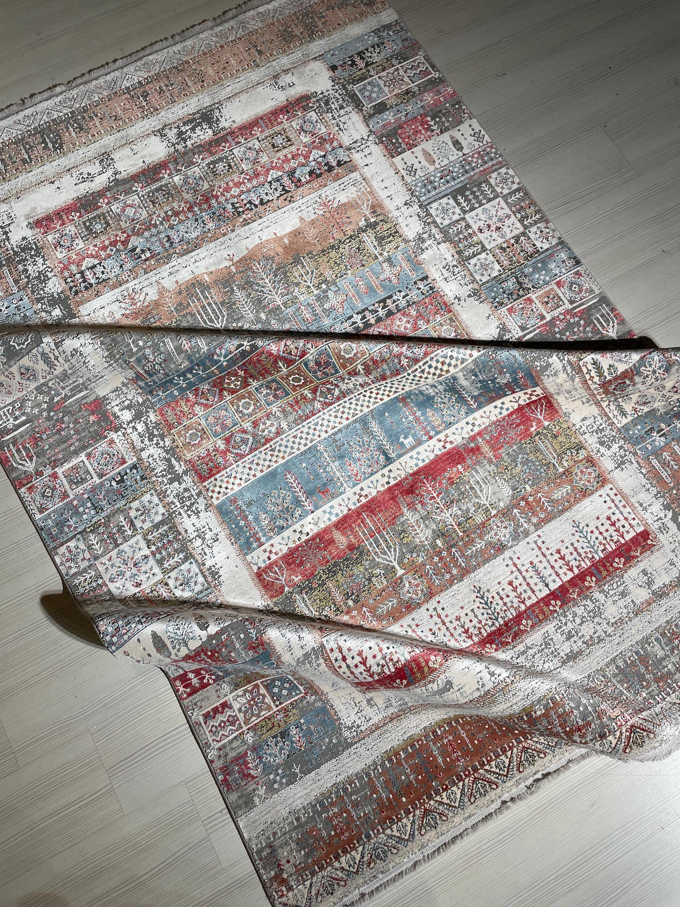 5x8 ft Boho Tribal Bamboo Rug, Multicolor Area Rug, Southwestern Living Room Carpet