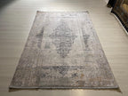 5x8 ft Beige Bamboo Rug, Distressed Medallion Area Rug, Neutral Living Room Carpet
