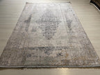 5x8 ft Beige Bamboo Rug, Distressed Medallion Area Rug, Neutral Living Room Carpet