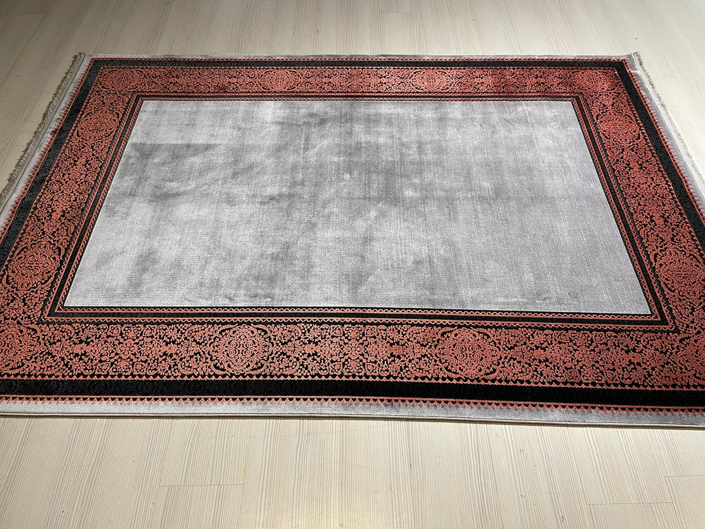 5x8 ft Coral Border Bamboo Rug, Modern Area Rug, Neutral Living Room Carpet