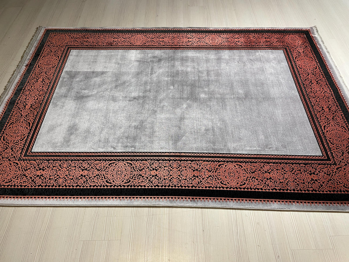 5x8 ft Coral Border Bamboo Rug, Modern Area Rug, Neutral Living Room Carpet