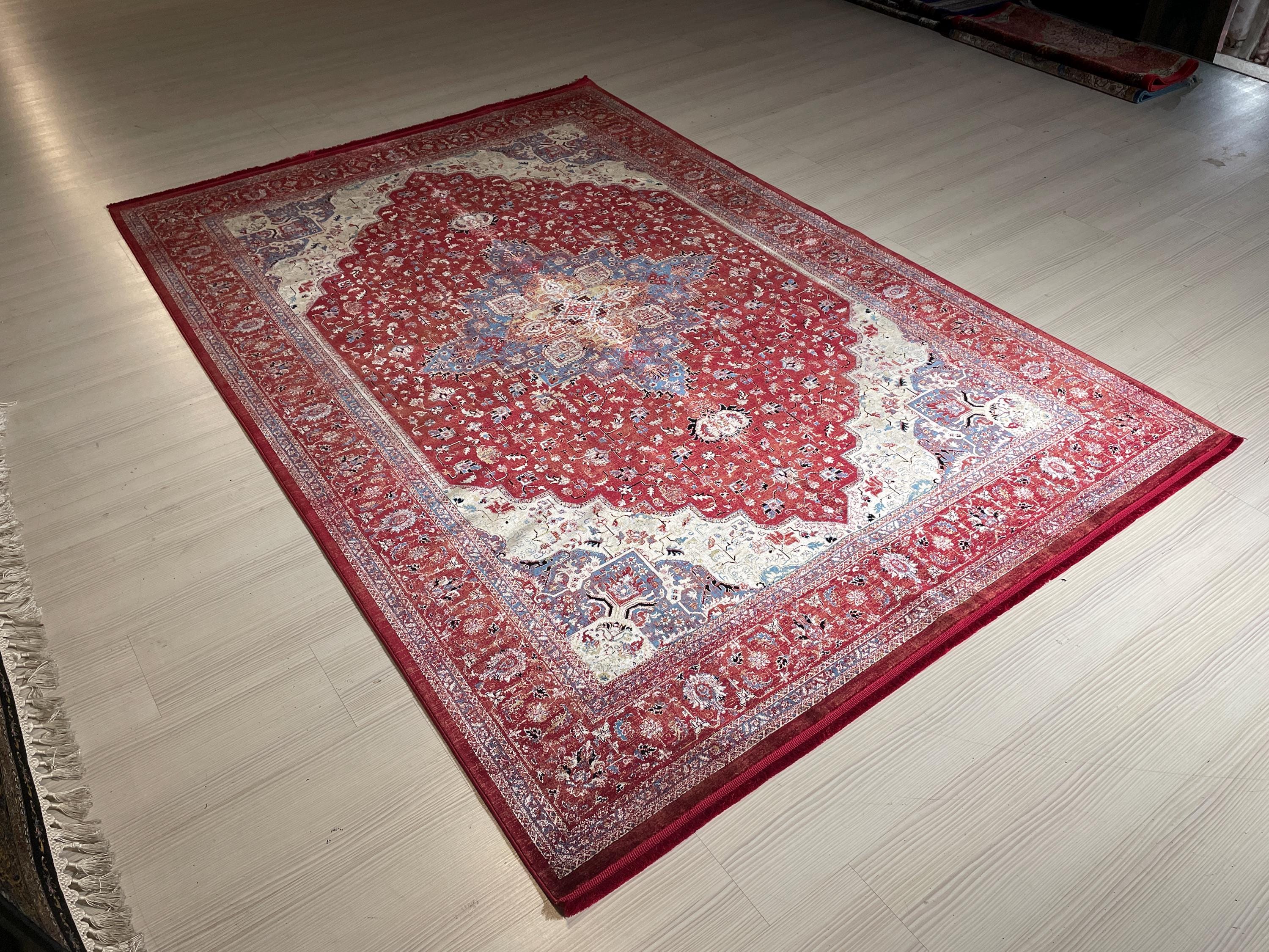 5x8 ft Red Medallion Bamboo Rug, Vintage Area Rug, Traditional Living Room Carpet