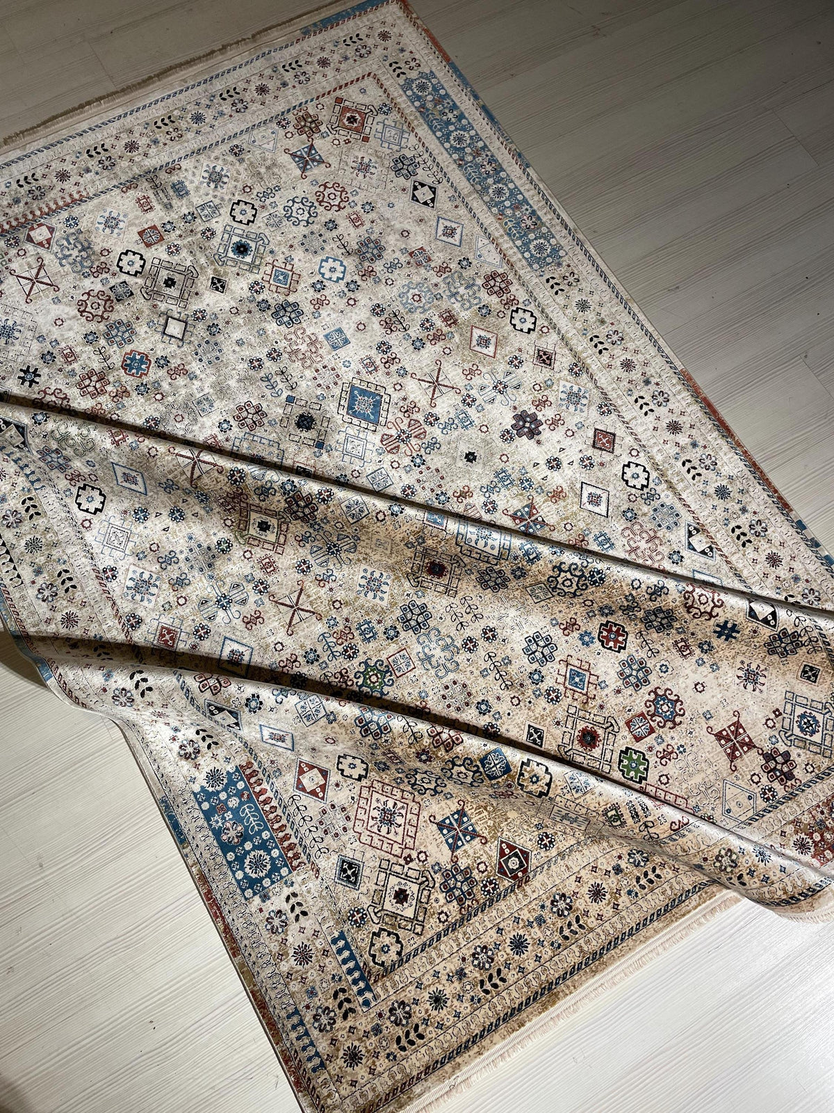 5x8 ft Ivory Tribal Bamboo Rug, Geometric Area Rug, Boho Living Room Carpet