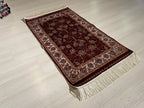 2x3 ft Red Small Silk Rug, Gold Floral Design Turkish Area Rug