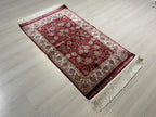 2x3 ft Red Small Silk Rug, Gold Floral Design Turkish Area Rug