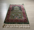 3x4 ft Green Red Runner Silk Rug, Brid And Floral Patternd, Modern Hallway Rug