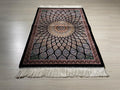 2x3 ft Blue Small Silk Rug, Lotus Flower Patternd Turkish Style Carpet