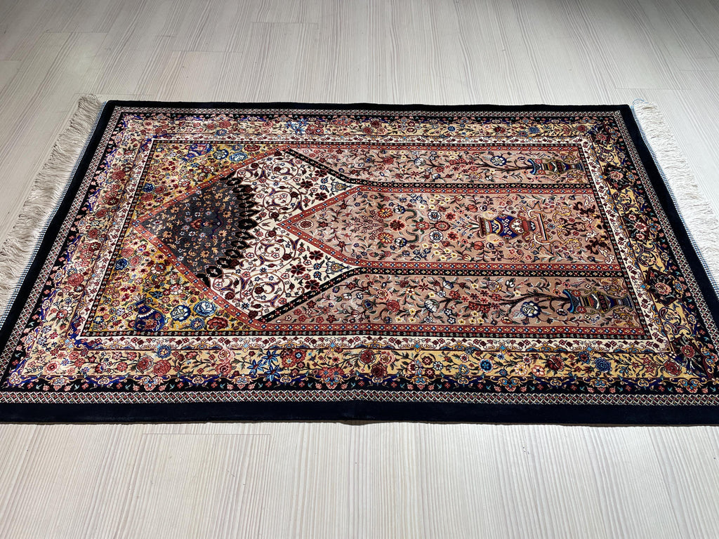 Modal Silk Prayer Rug, Floral Vase Turkish Accent Prayer Mat