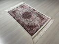 2x3 ft Ivory Small Silk Rug, Modern Medallion Design Oriental Accent Carpet