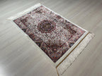 2x3 ft Ivory Small Silk Rug, Modern Medallion Design Oriental Accent Carpet