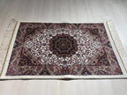 2x3 ft Ivory Small Silk Rug, Modern Medallion Design Oriental Accent Carpet