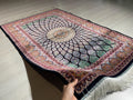 2x3 ft Colorful Small Silk Rug, Lotus Flowers Patternd, Turkish Style Carpet