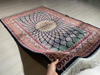 2x3 ft Colorful Small Silk Rug, Lotus Flowers Patternd, Turkish Style Carpet