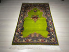Green Islamic Prayer Rug, Modal Silk Prayer Mat, Floral Mihrab Design Muslim Gift