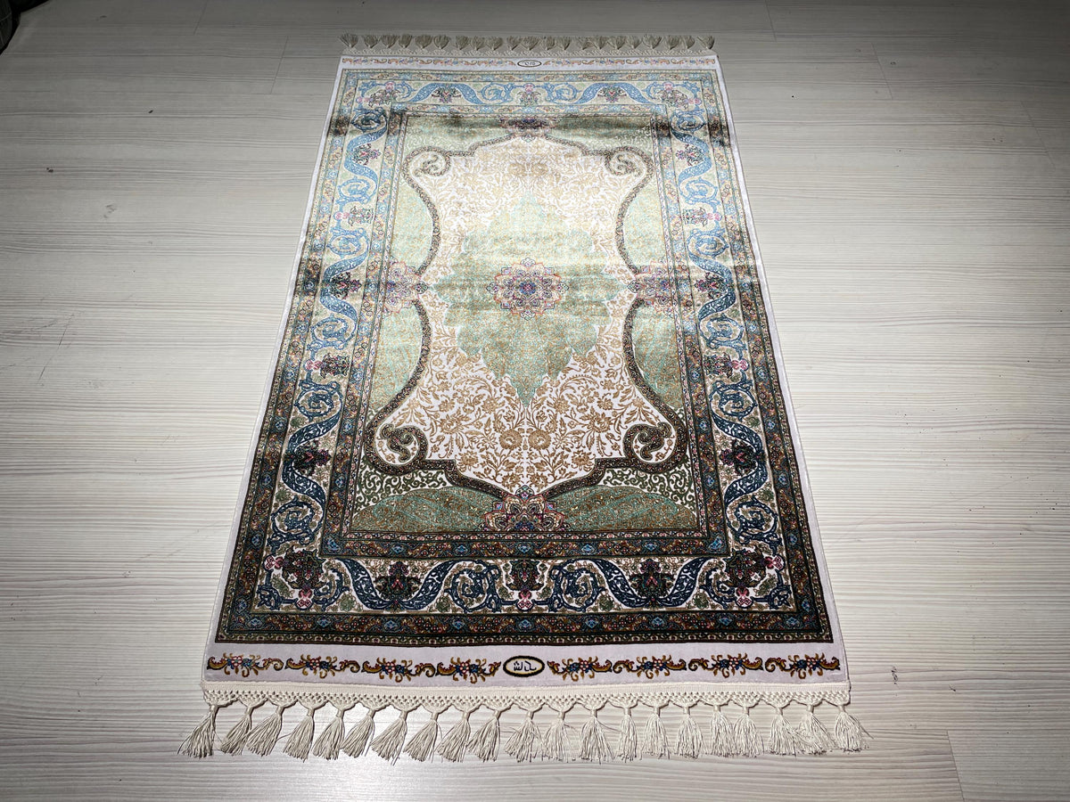 3x4 ft Emerald Green Modal Silk Accent Rug, Floral Medallion Area Rug for Entryway Decor