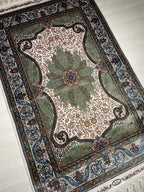 3x4 ft Emerald Green Modal Silk Accent Rug, Floral Medallion Area Rug for Entryway Decor