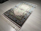 3x4 ft Emerald Green Modal Silk Accent Rug, Floral Medallion Area Rug for Entryway Decor