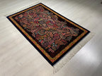 3x5 ft Blue Floral Silk Runner Rug, Turkish Small Rug, Oriental Silk Carpet