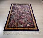 3x5 ft Blue Floral Silk Runner Rug, Turkish Small Rug, Oriental Silk Carpet